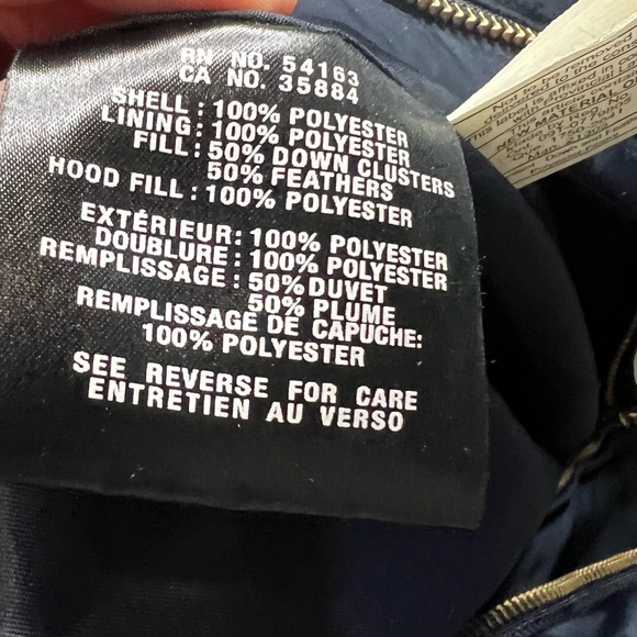 Cole Haan Women's 40" Signature Hooded Taffeta Down Coat Sz S Elastic Waist Navy - Picture 10 of 15